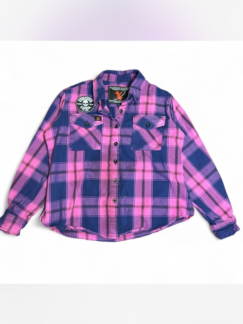 Milwaukee Leather Pink & Navy Heavy Duty Plaid Button-Up Shirt
